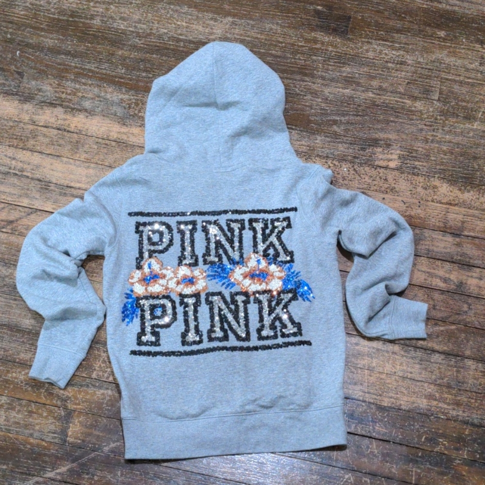 Hibiscus Tropical Flower Bling Hoodie VS pink EUC